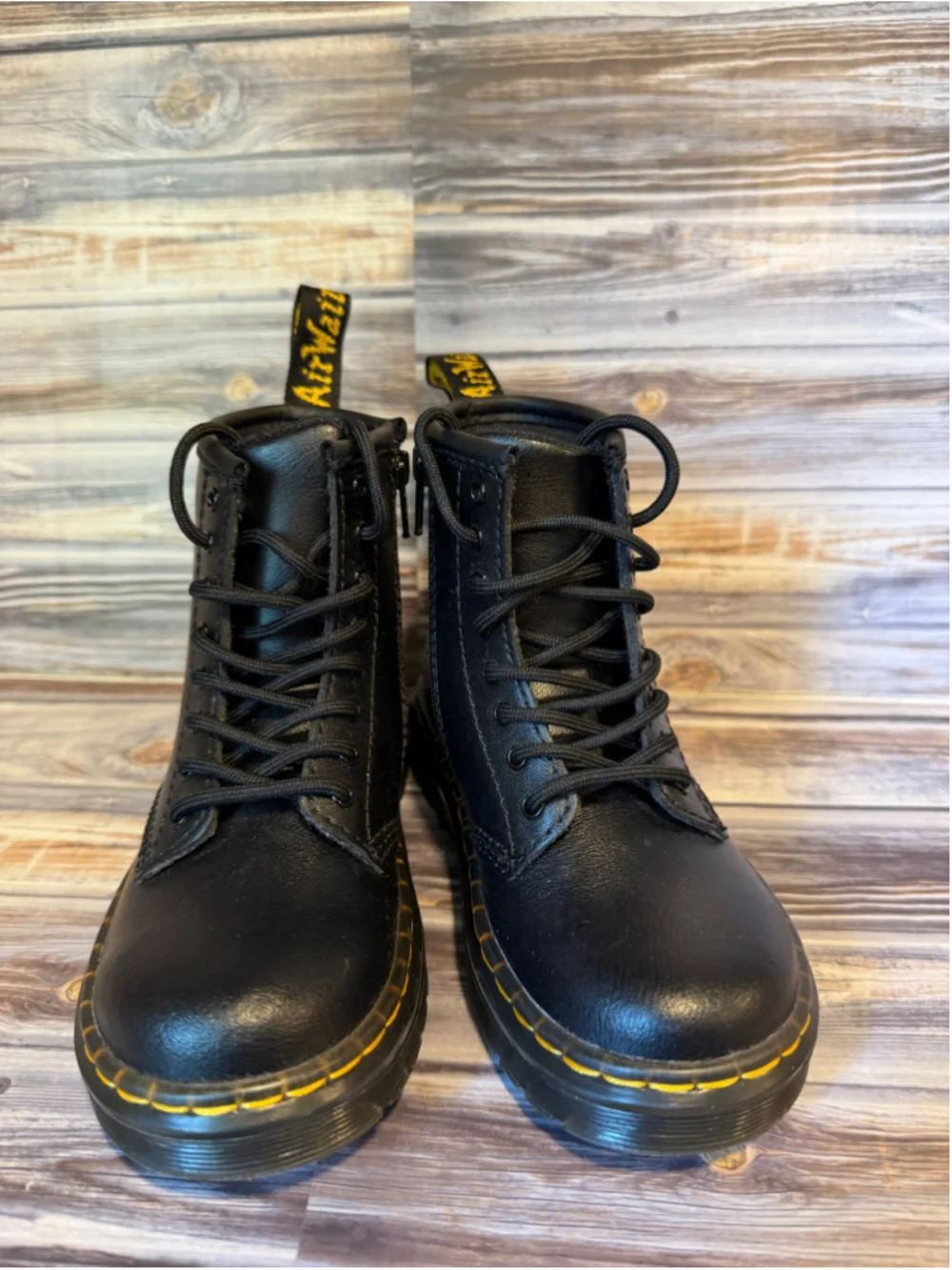 Dr Martens kids toddler Zavala Lace Up Boot Black combat boots size 8